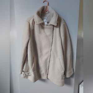NWT Ann Taylor LOFT Sherpa teddy Moto Zip Jacket Coat $198 Womens XL X-Large
